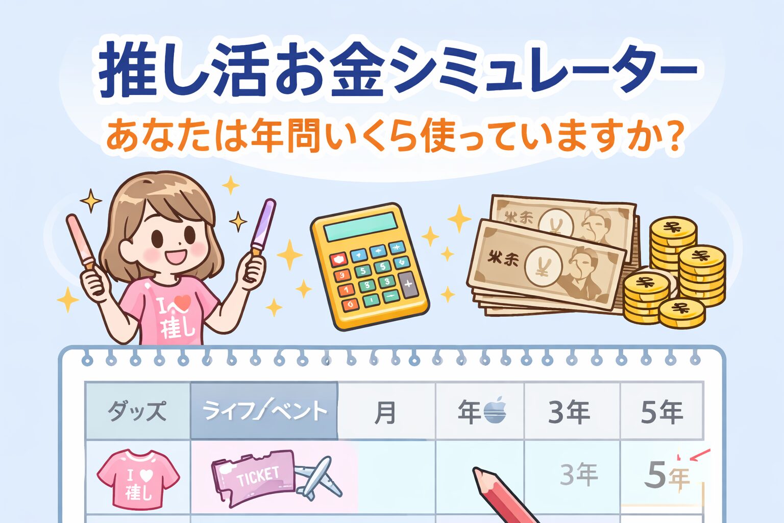 推し活お金シミュレーター｜あなたは年間いくら使っていますか？