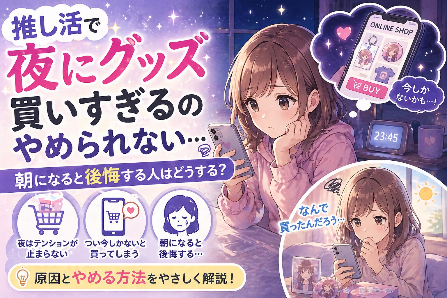 推し活で夜にグッズ買いすぎるのやめられない…朝になると後悔する人はどうする？